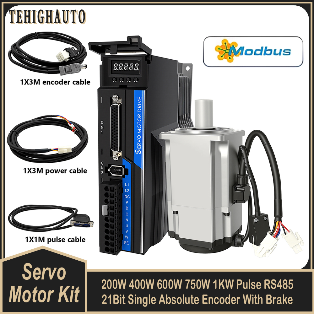 Servo Kit - ACサーボモータードライバーキット、21ビット絶対エンコーダー、60/80mmフランジ、200W/400W/600W/750W/1KW、パルスRS485、ブレーキ付き、CNC彫刻機用。