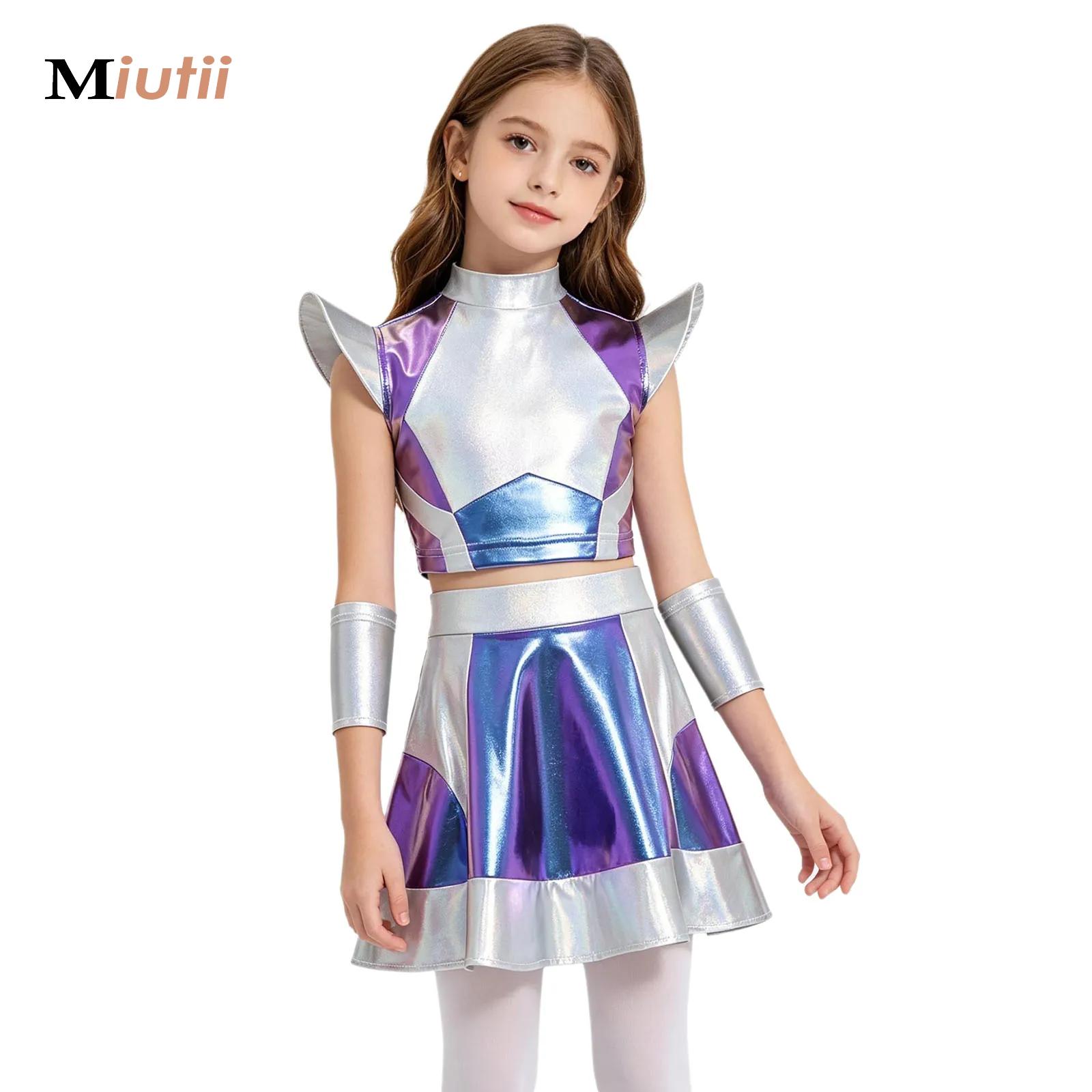 Robot Kit - 女の子用シルバー宇宙飛行士コスチューム エイリアンジャンプスーツ 宇宙飛行士ガウン ハロウィンコスプレパーティー ドレスアップ ロボット宇宙ロールプレイスーツ