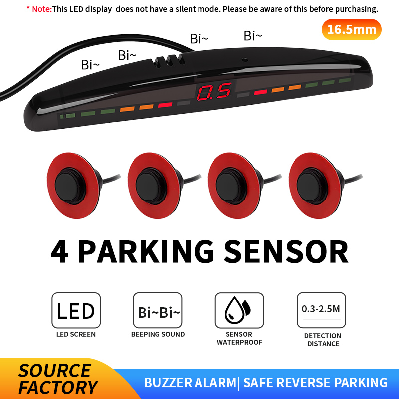 Infrared Obstacle Sensor - 12V 16.5mm 車載用駐車センサーキット、汎用レーダー探知機、4つのセンサー、ブザー、後退時のバックアップレーダー、音声アラート、表示システム