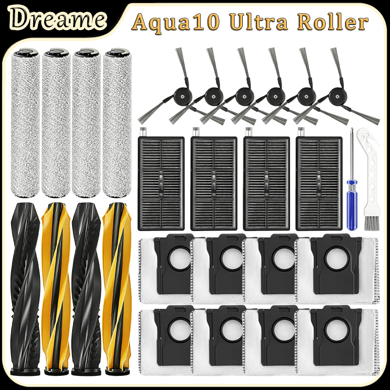 Robot Vacuum - Dreame Aqua10 Ultraローラーロボット掃除機用アクセサリー：メインサイドブラシ、HEPAフィルター、ローラーモップクロス、ダストバッグ交換部品